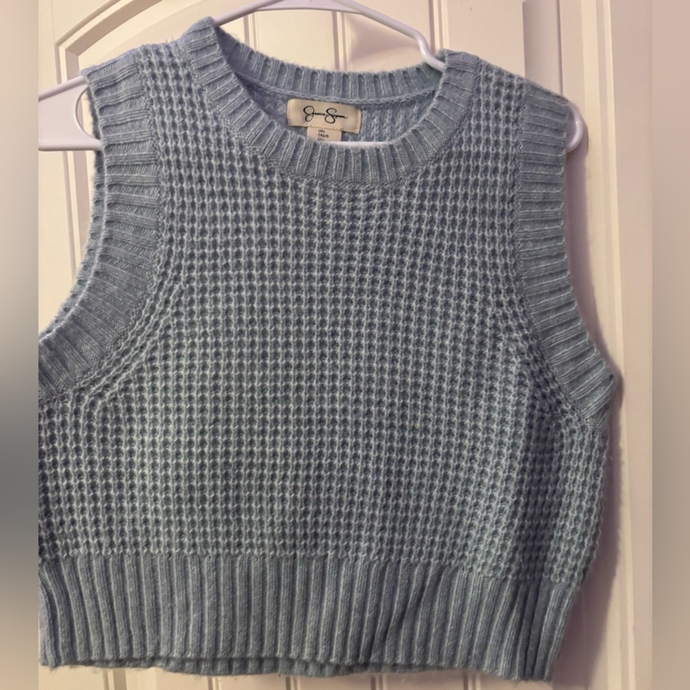 Blue Sleeveless Knit Sweater